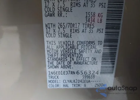 2024 Nissan Frontier Pro-X 4X2 из США, поврежденный, VIN 1N6ED1EJ7RN656324